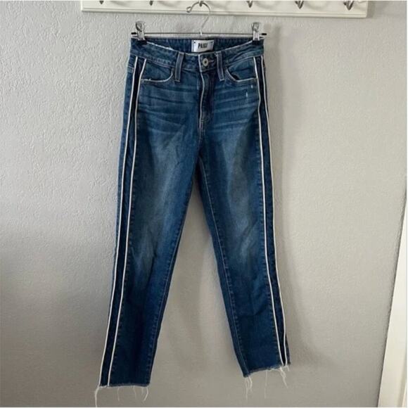 Paige Hoxton Side Stripe High Waist Ankle Straight Leg Jeans - Picture 3 of 10